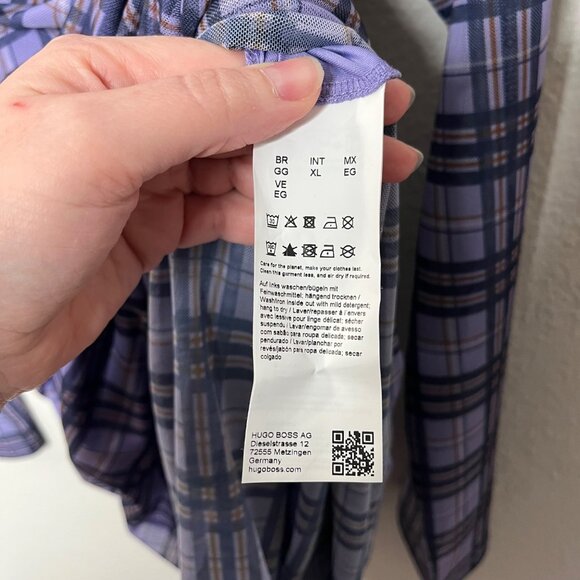 Hugo Boss Nasusi Womens Purple Stretch Mesh Plaid Long Sleeve Midi Dress XL - Picture 11 of 14